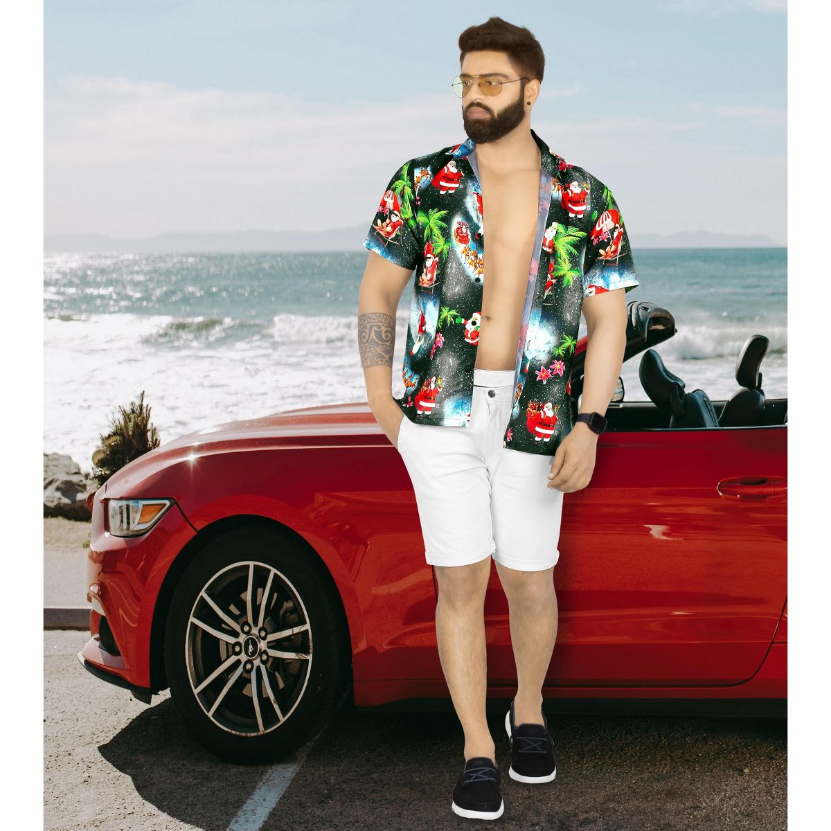 HAPPY BAY Mens Hawaiian Christmas Tree Shirts Short Sleeve Button Down Shirt Men's Tropical Shirts Shirts for Men Funny 5XL Black - thumbnail 5