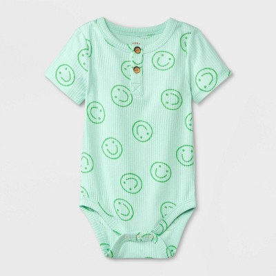 Image of Baby Ribbed Henley Short Sleeve Bodysuit - Cat & Jack™ Mint Green 0-3M