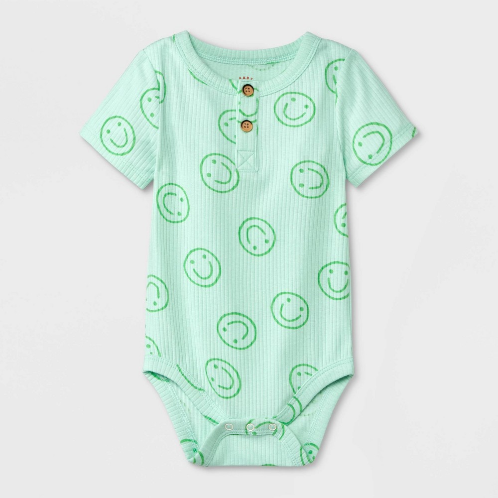 Baby Ribbed Henley Short Sleeve Bodysuit - Cat & Jack™ Mint Green 3-6M