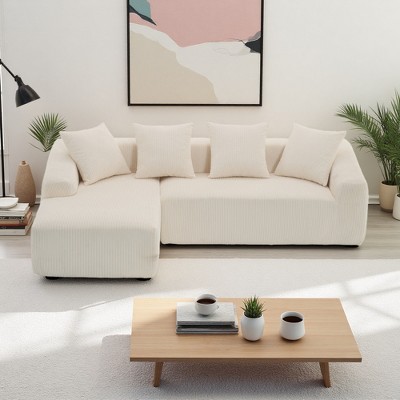 101" Corduroy L-Shaped Modular Sectional Sofa with 4 Pillows