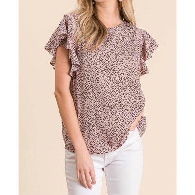 Women's Leopard Print Flutter Sleeve Blouse - GEEGEE M