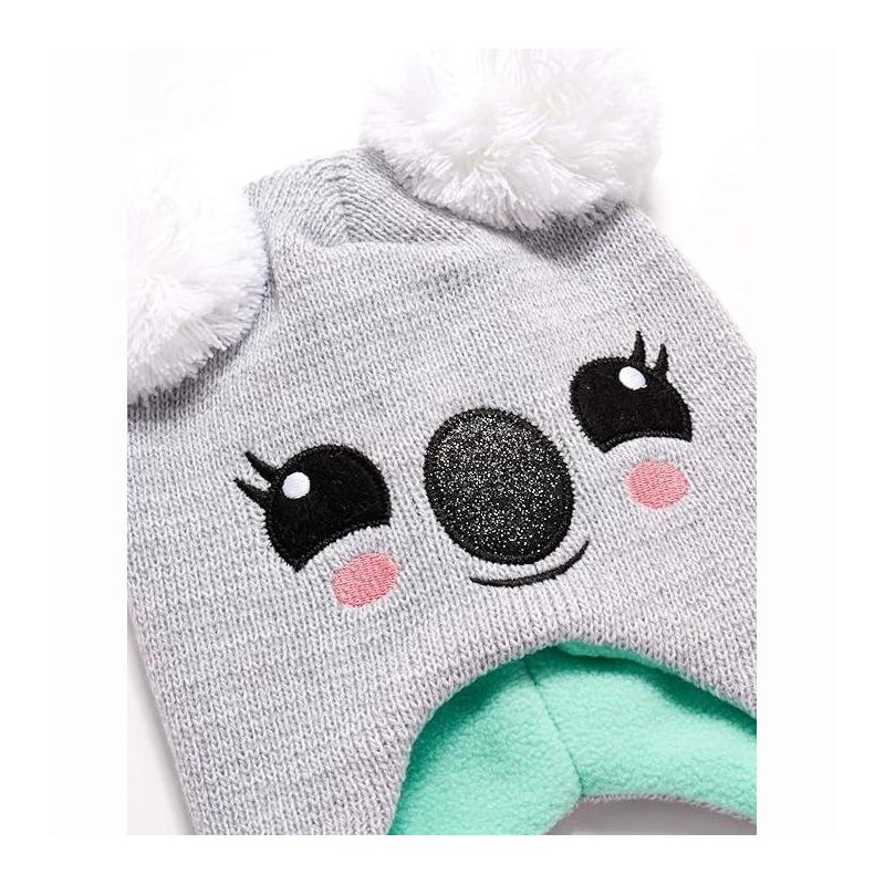 Girls Critter Koala Winter Hat and 2 Pair Gloves or Mittens (Toddler/Little Girls), 2 of 5