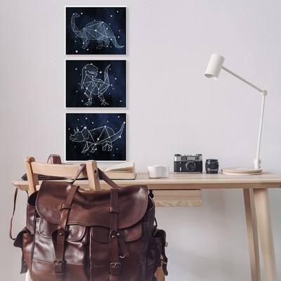 Night Sky Dinosaur Constellations Blue Canvas Wall Art Set