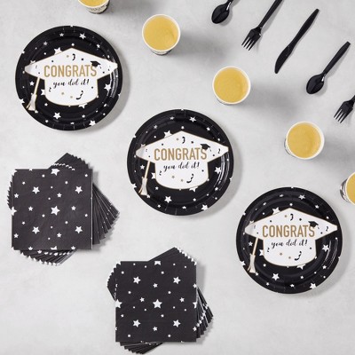 Black and White Graduation Party Supplies Set with Gold Accents