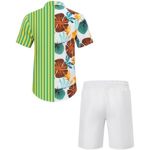 Clearlove Men's Hawaiian Sets Floral Printed Short Sleeve Button Down Shirts Drawstring
 Shorts Casual Outfits - 1 of 4