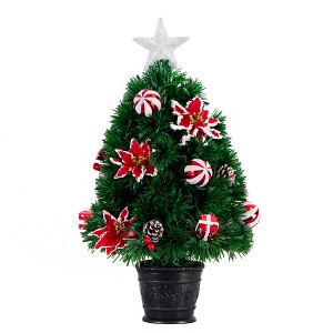 Nearly Natural 24-in Pre-Lit Fiber Optic Artificial Christmas Tree with Ornaments, Poinsettia and Star Topper - 1 of 4