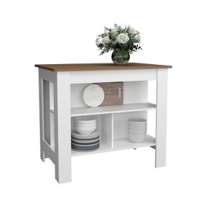 FONTOI Kitchen Island with Four Legs&Three Open Storage Shelves, Kitchen Table for Home, White&Brown, 40.5"*35.4"*27.5" - 1 of 4