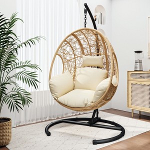 Osparple Indoor Outdoor PE Wicker Swing Egg Chair with Cushion and Base,Outdoor Swings for adults - 1 of 4