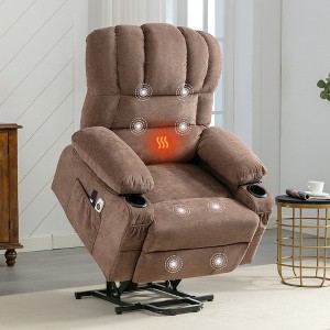 Linen Power Lift Recliner Chair with Heat and Vibration Massage for Elderly with USB Port, Side Pocket and Remote Control, Brown - 1 of 4