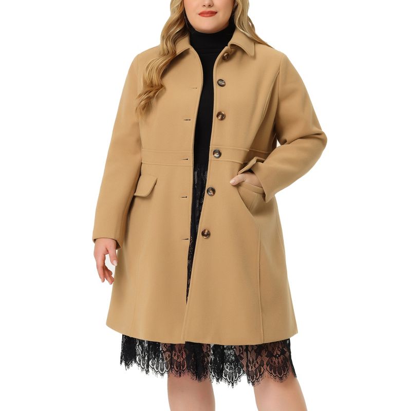 Agnes Orinda Women's Plus Size Winter Outerwear Single Breasted Long Overcoats, 2 of 7