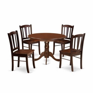 HomeStock 5-Piece Mahogany Finish Solid Wood Top Dining table with 4 Chairs with Slat Back - 1 of 4