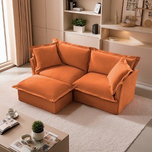83.4" Chenille Slipcovered L-Shaped Modular Sectional Sofa with French Edges & Removable Covers - 1 of 4