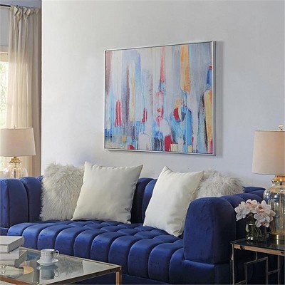Large Multicolor Abstract Landscape Canvas with Silver Frame