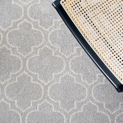 Ivory and Light Grey Geometric Synthetic 6' x 9' Area Rug