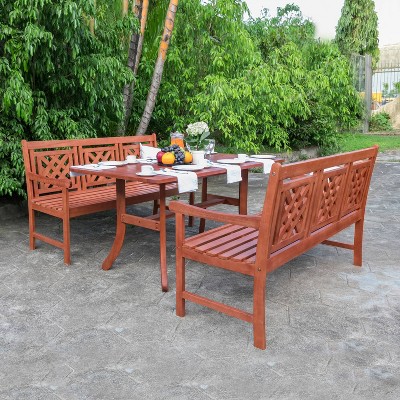 Malibu 3pc Wood Outdoor Patio Dining Set - Tan - Vifah