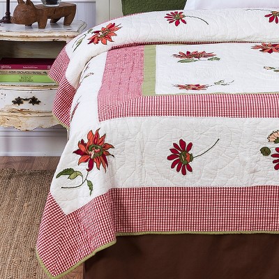 Full Red and White Cotton Reversible Quilt
