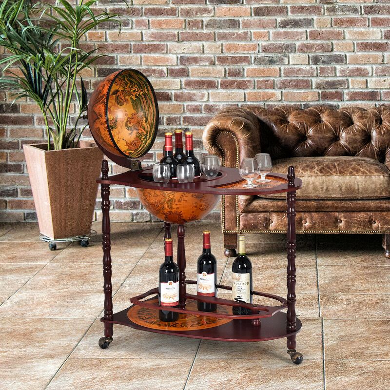 Costway Wood Globe Wine Bar Stand 34'' H 16th Century Italian Rack Liquor Bottle Shelf, 3 of 9