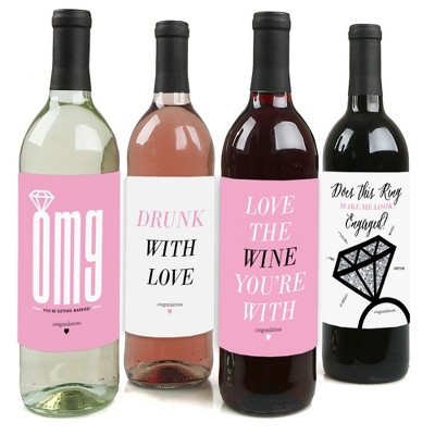 Big Dot of Happiness Omg, You're Getting Married - Engagement Party Gift for Women - Wine Bottle Label Stickers - Set of 4