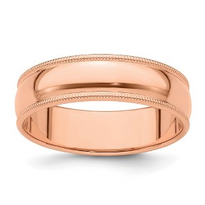 Black Bow Jewelry 6mm 14K Rose, White, or Yellow Gold Half Round Milgrain Standard Band - 1 of 4