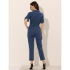 INSPIRE CHIC Women's Short Sleeve Collared Solid Color Button Down Tie Waist Cargo Jumpsuit - 4 of 4
