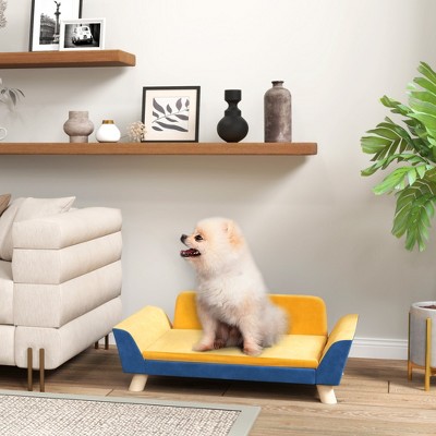 Small Blue and Yellow Elevated Dog Sofa Bed