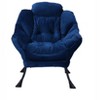 Living Room Chairs Modern Cotton Fabric Lazy Chair,  Single Steel Frame Leisure Sofa Chair with Armrests and A Side Pocket (Blue) ,with ottoman - 4 of 4