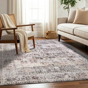 Delara Machine Washable Area Rug, Soft & Durable, Non-Slip Rug for High Traffic Areas, Beige/Brown - 1 of 4
