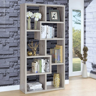 Transitional Driftwood Gray 70.75" Wooden Cube Bookcase