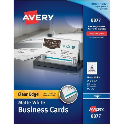 Avery True Print Clean Edge Business Cards Inkjet 2 x 3 1/2 White 400/Box 8877