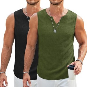COOFANDY Men's Casual Tank Tops Knit V Neck Sleeveless T Shirts 2 Pack Summer Beach Lightweight Muscle Tee - 1 of 4
