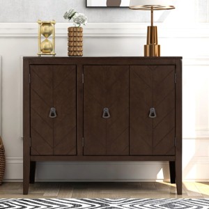 3-Door Storage Cabinet with Adjustable Shelf and Retro Handles,Accent Sideboard with Pine Legs-The Pop Home - 1 of 4