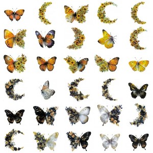 Wrapables Floral Butterfly Moon PET Stickers for Scrapbooking, Junk Journals, Water Bottles, Phones, Laptops (60pcs) - 1 of 4