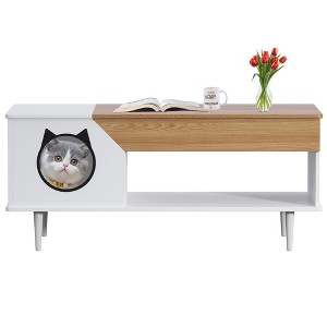 Hidden Cat Litter Box Enclosure Kitty Litter Box Furniture with Storage Drawer - 1 of 4