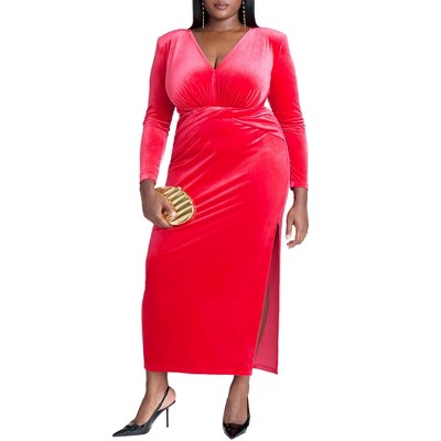 ELOQUII Women's Plus Size Velvet Tie Waist Gown
