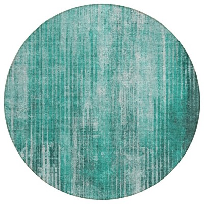 Teal Blue Aqua And Gray Striped Washable Indoor Outdoor Area Rug