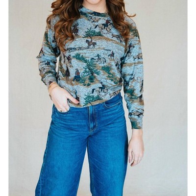 Women's Cow Up Pullover Sweatshirt - TASHA POLIZZI