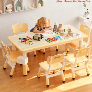 Height Adjustable Kids Table and Chair - Anti-Slip Kids Desk and Chair Set of 6 for Children Ages 2-8 - 1 of 4