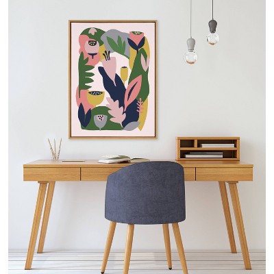 Myriam's Garden Colorful Nature-Inspired Canvas Print with Natural Frame