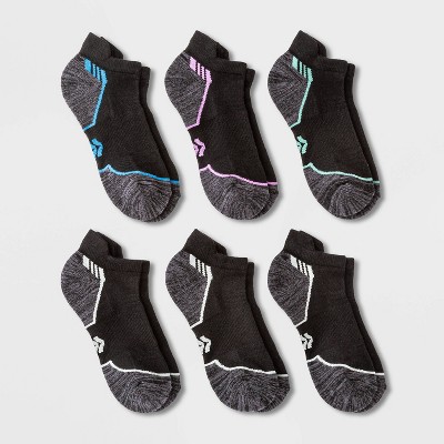 Women's Cushioned Active Striped 6pk No Show Tab Athletic Socks - All In Motion™ Black 4-10