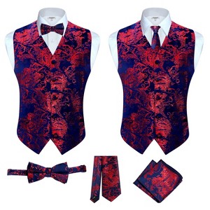 Gioberti Men's Formal 4pc Metallic Paisley Vest Necktie Bowtie and Pocket Square - 1 of 4