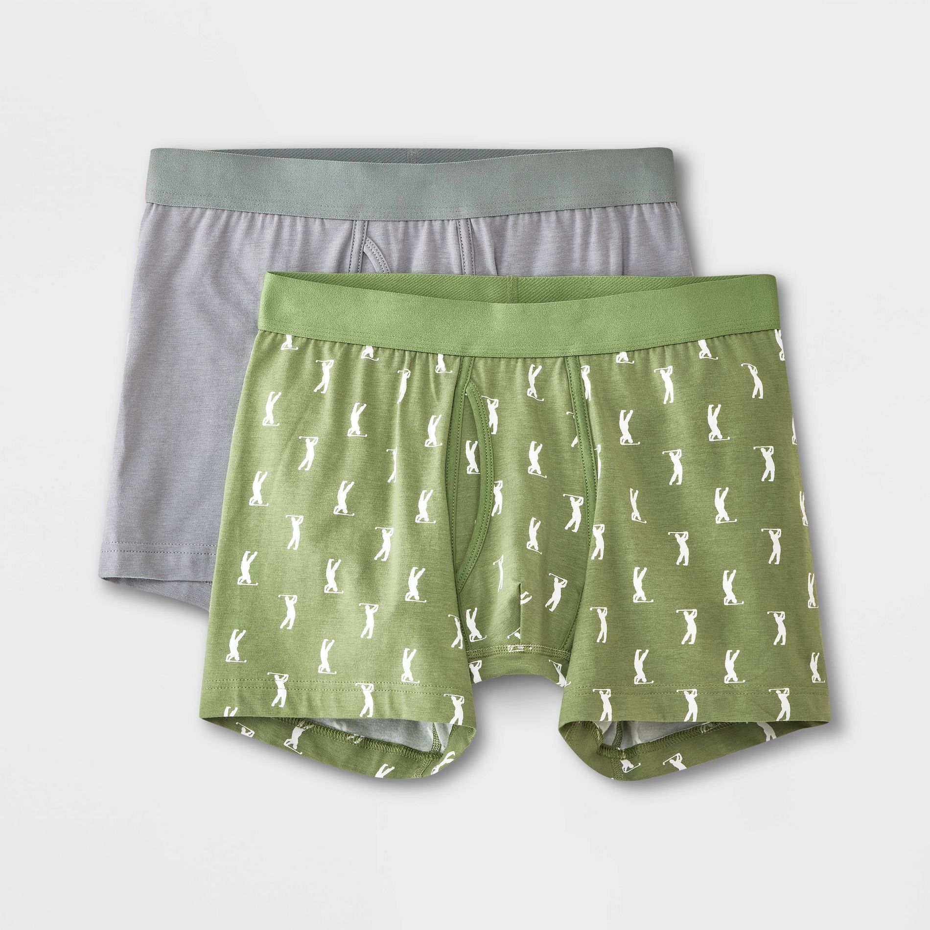 Men's Golfer Print Boxer Briefs 2pk - Goodfellow & Co™ Green S: Cotton Spandex Knit, Mid Rise