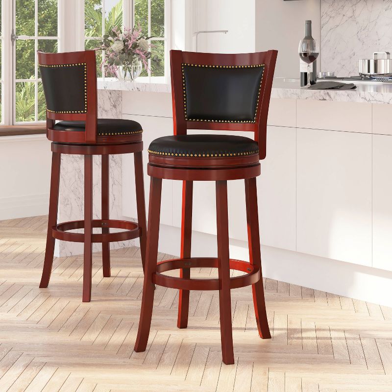 Merrick Lane Amara Series Wooden Stool with Open Panel Back with Faux Leather Accent and Seat, 3 of 8