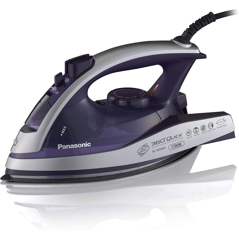 Panasonic Dry and Steam Iron with Alumite Soleplate, Temperature Dial and Safety Auto Shut Off – 1700 Watt Multi Directional Iron – NI-W950A, Purple, 1 of 8