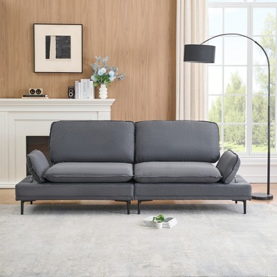 89'' Linen Couches,Modern Upholstered Loveseat Sofa with Adjustable Armrests  with Black Metal Legs for Living Room Small Spaces