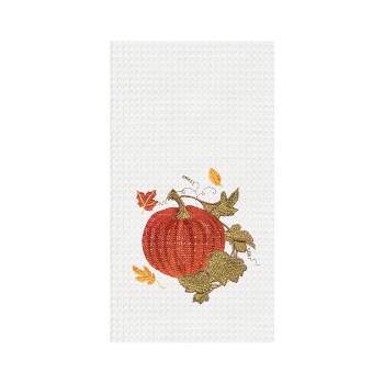 Heather Lee Chan Kitchen Towel Set of 4 Orange Fall Pumpkins Floral Cotton  18x28