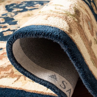 Handmade Navy and Beige Floral Wool 4' x 6' Area Rug