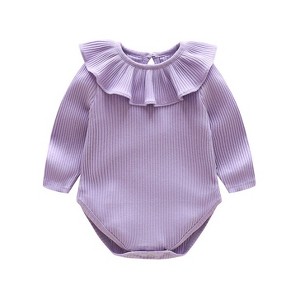 MyKids-Usa Baby Solid Color Ruffle & Buttoned Design Long-Sleeved O-Neck Onesies - 1 of 4