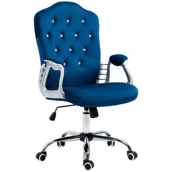 Vinsetto Home Office Chair, Velvet Computer Chair, Button Tufted Desk Chair with Swivel Wheels, Adjustable Height, and Tilt Function