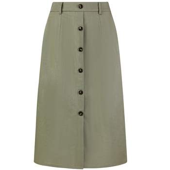 Hobemty Women's Linen High Waist Knee Length Button Front Pencil Skirts