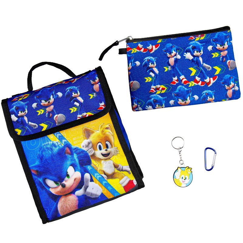 Sonic the Hedgehog 2 Movie Sonic Tails 16" Backpack w/ Lunch Tote 5 Piece Set Multicoloured, 5 of 7